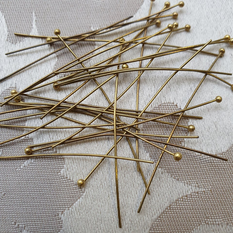 Headpin, Antique Gold with Ball, 50mm, 24ga (5gms/35pc)