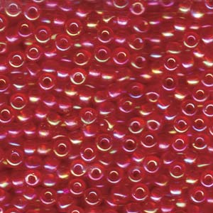 Size 6 Seed Bead, Transparent Dark Red AB (10gms)
