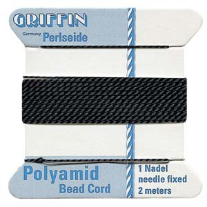 Griffin Nylon Bead Cord, Black, Size 3, 0.5mm (2m Card)