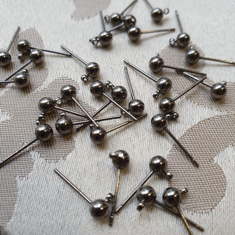 Earring Post with 4mm Ball & Loop, Gunmetal (10 pairs)