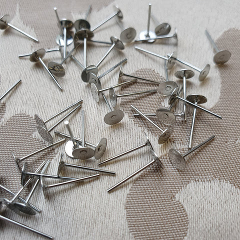 Earring Post with 5mm Flat Pad, Nickel (10prs=$3, 50prs=$10, 100prs=$15)
