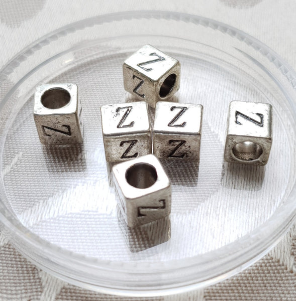 Metal Alphabet Bead, Square, Silver, 7mm (1pc)