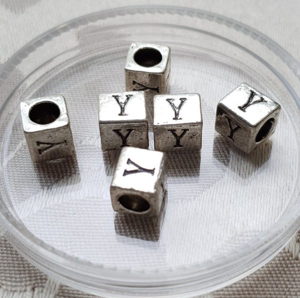 Metal Alphabet Bead, Square, Silver, 7mm (1pc)