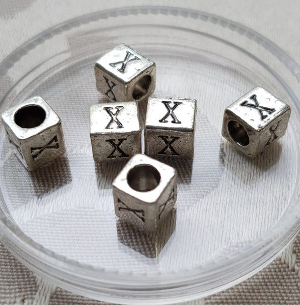 Metal Alphabet Bead, Square, Silver, 7mm (1pc)