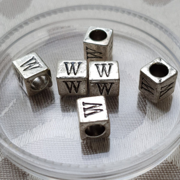 Metal Alphabet Bead, Square, Silver, 7mm (1pc)
