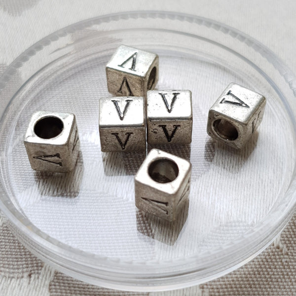 Metal Alphabet Bead, Square, Silver, 7mm (1pc)