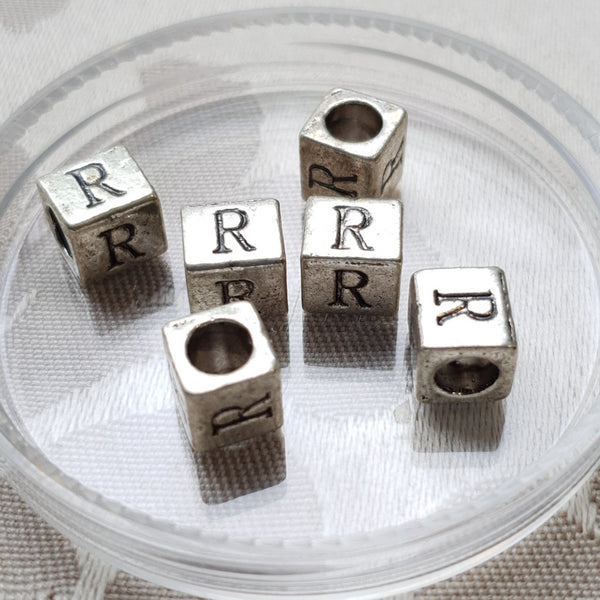 Metal Alphabet Bead, Square, Silver, 7mm (1pc)