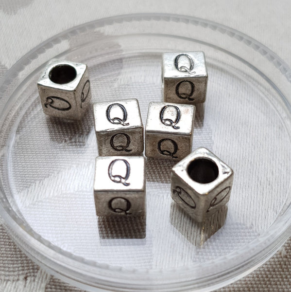 Metal Alphabet Bead, Square, Silver, 7mm (1pc)