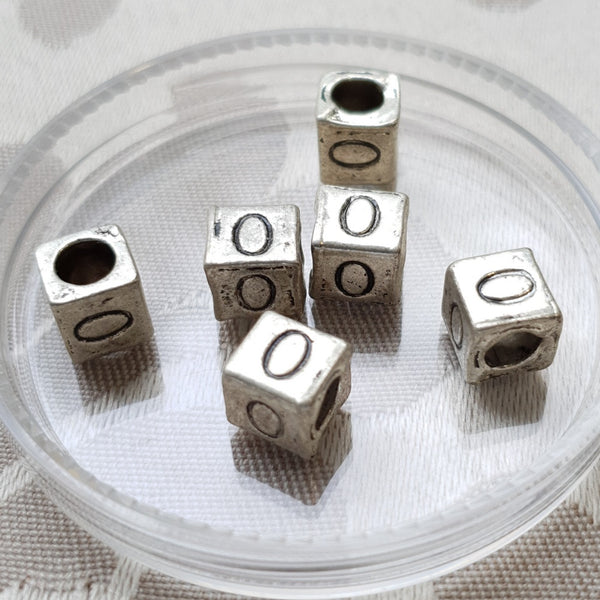 Metal Alphabet Bead, Square, Silver, 7mm (1pc)