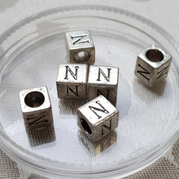 Metal Alphabet Bead, Square, Silver, 7mm (1pc)