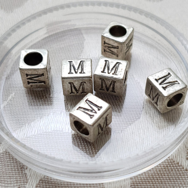 Metal Alphabet Bead, Square, Silver, 7mm (1pc)