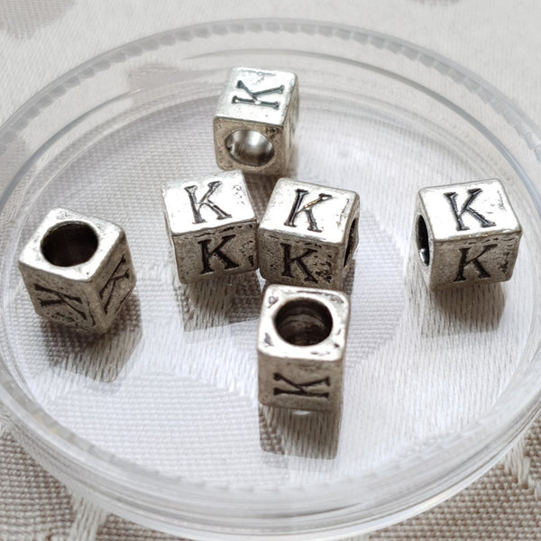 Metal Alphabet Bead, Square, Silver, 7mm (1pc)