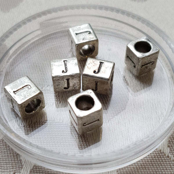 Metal Alphabet Bead, Square, Silver, 7mm (1pc)