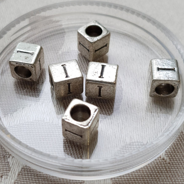 Metal Alphabet Bead, Square, Silver, 7mm (1pc)