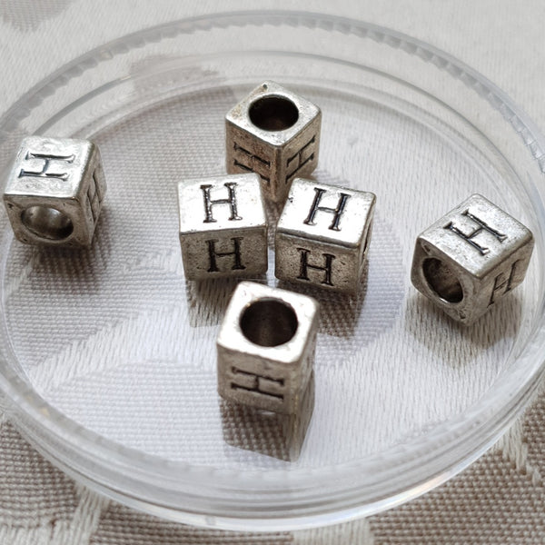 Metal Alphabet Bead, Square, Silver, 7mm (1pc)