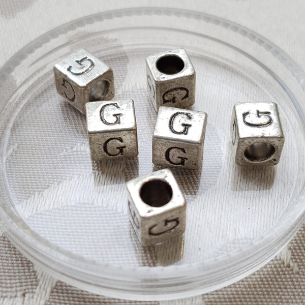 Metal Alphabet Bead, Square, Silver, 7mm (1pc)