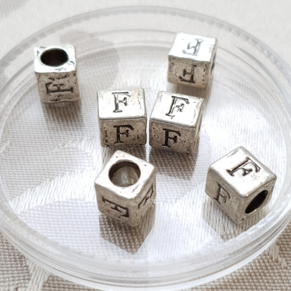 Metal Alphabet Bead, Square, Silver, 7mm (1pc)