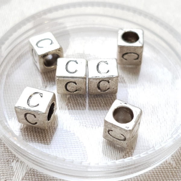 Metal Alphabet Bead, Square, Silver, 7mm (1pc)