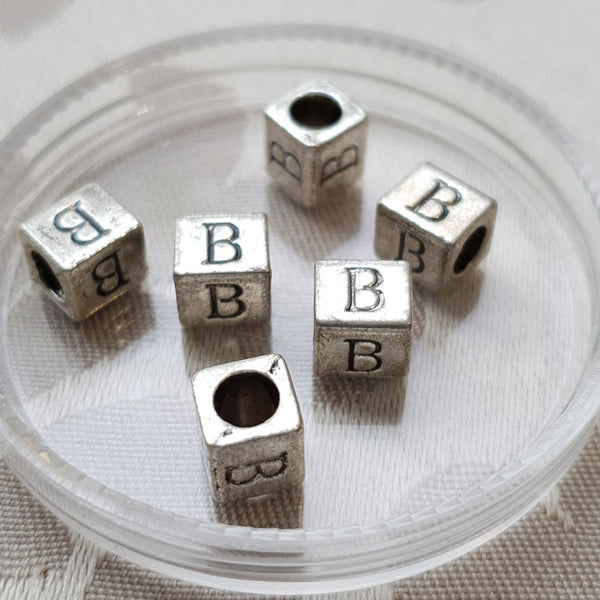 Metal Alphabet Bead, Square, Silver, 7mm (1pc)