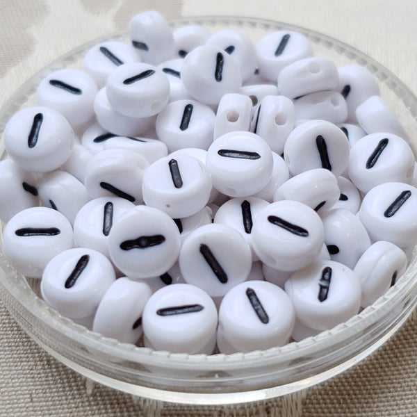 Plastic Alphabet Bead, Coin, White with Black, 7x4mm (1pc)