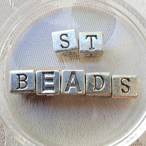 Metal Alphabet Bead, Square, Silver, 7mm (1pc)