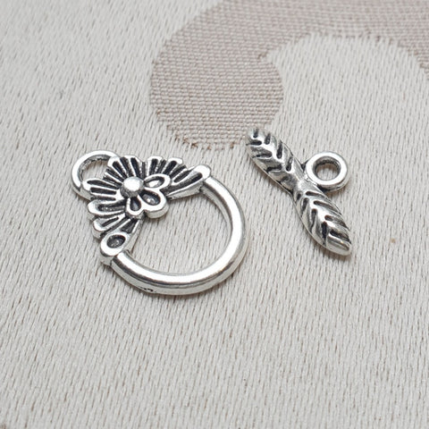 Toggle Clasp, Silver, Ring:12mm/Bar:15mm (5 sets)