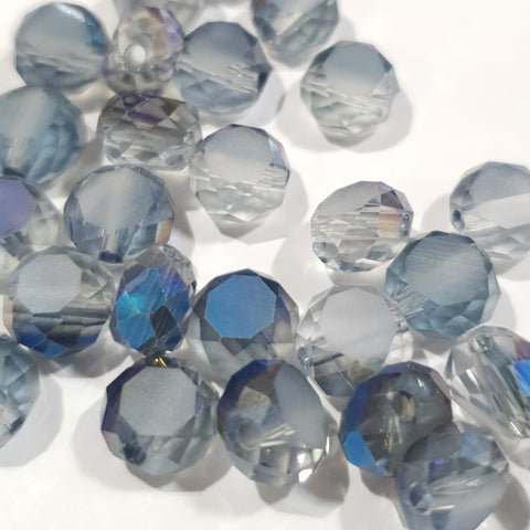 Chinese Crystal, Faceted Frost Coin, Light Montana Blue Iris AB, 8x4mm (10 pcs)