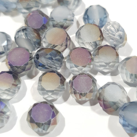 Chinese Crystal, Faceted Frost Coin, Light Montana Purple Iris AB, 8x4mm (10 pcs)