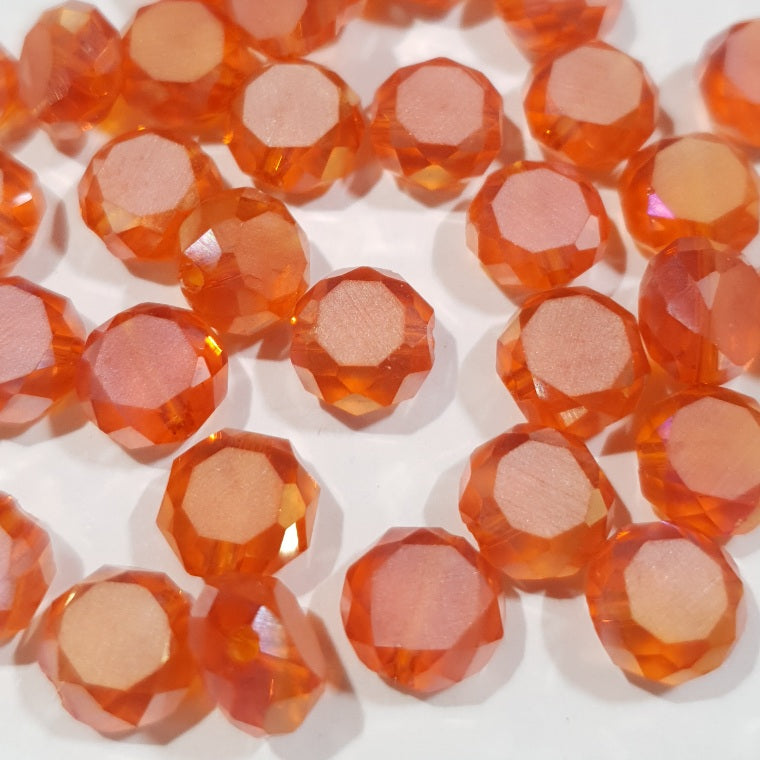 Chinese Crystal, Faceted Frost Coin, Orange AB, 8x4mm (10 pcs)