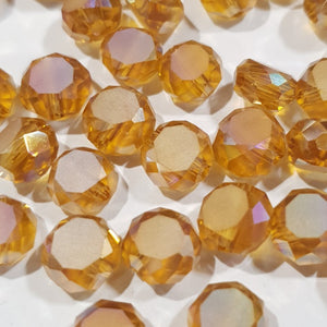 Chinese Crystal, Faceted Frost Coin, Amber AB, 8x4mm (10 pcs)