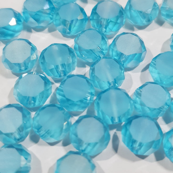 Chinese Crystal, Faceted Frost Coin, Aqua, 8x4mm (10 pcs)