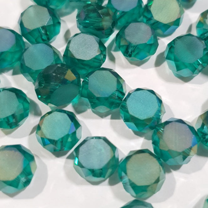 Chinese Crystal, Faceted Frost Coin, Emerald AB, 8x4mm (10 pcs)