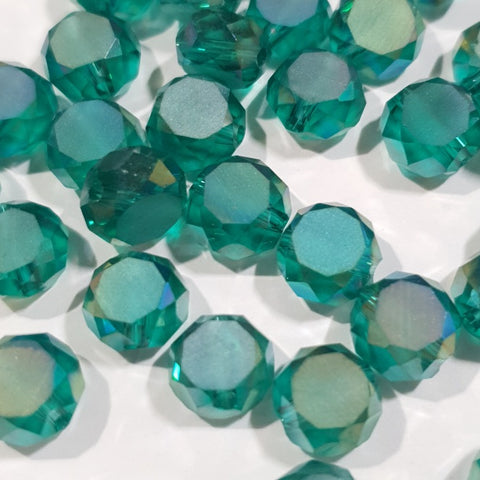 Chinese Crystal, Faceted Frost Coin, Emerald AB, 8x4mm (10 pcs)
