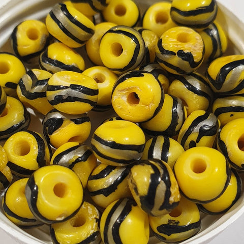 Bone Bead, Rondelle, Yellow with black, 6x8mm (20pcs)