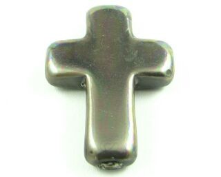 Chinese Glass Based Pearl, Cross, Grey, 30x22mm (2pc)