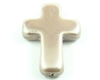Chinese Glass Based Pearl, Cross, Mauve, 30x22mm (2pc)