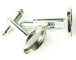 Bezel Cufflink Base, Nickel, 16x19mm (1 pair)