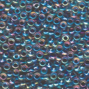 Size 6 Seed Bead, Variegated Blue Lined Crystal AB (10gms)