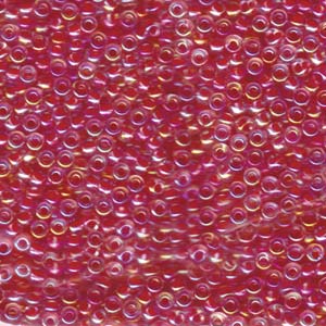 Size 8 Seed Bead, Dark Coral Lined Crystal AB (10gms)