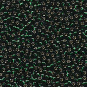 Size 8 Seed Bead, Silver Lined Dark Emerald (10gms)