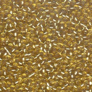 Size 8 Seed Bead, Silver Lined Gold (10gms)
