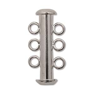 3-Strand Tube Clasp, Silver, 21x10mm (1 clasp)