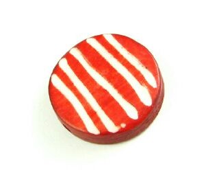 Bone Bead, Coin 05, Red with White, 20mm (10pcs)