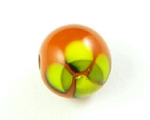 Indonesian Lampwork, Round Flower, Orange/Yellow, 12mm (10 pcs)