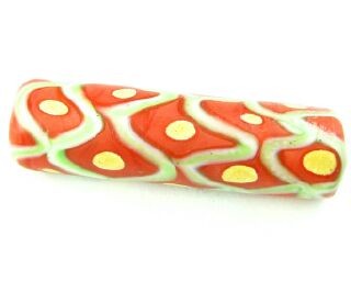 Indonesian Millifiori, Tube, Green/Orange, 36x11mm (2pc)