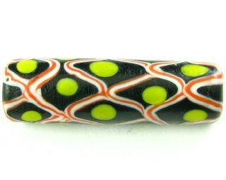 Indonesian Millifiori, Tube, Black/Yellow, 36x11mm (2pc)