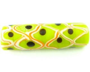 Indonesian Millifiori, Tube, Lime/Orange, 36x11mm (2pc)