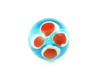 Indonesian Lampwork, Round Flower, Aqua/Red, 12mm (10 pcs)