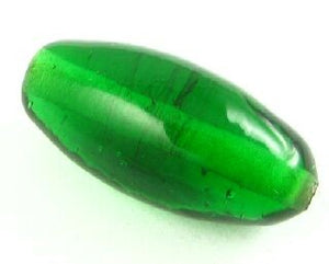 Indian Glass, Plain, Long Rice, Emerald, 24x11mm (40gms - 18pcs)