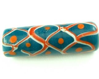 Indonesian Millifiori, Tube, Teal/Orange, 36x11mm (2pc)